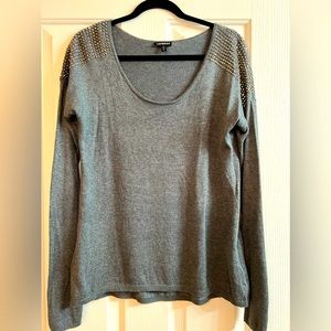 Express Rhinestones/Studded Shoulder Gray Sweater, Size Large.